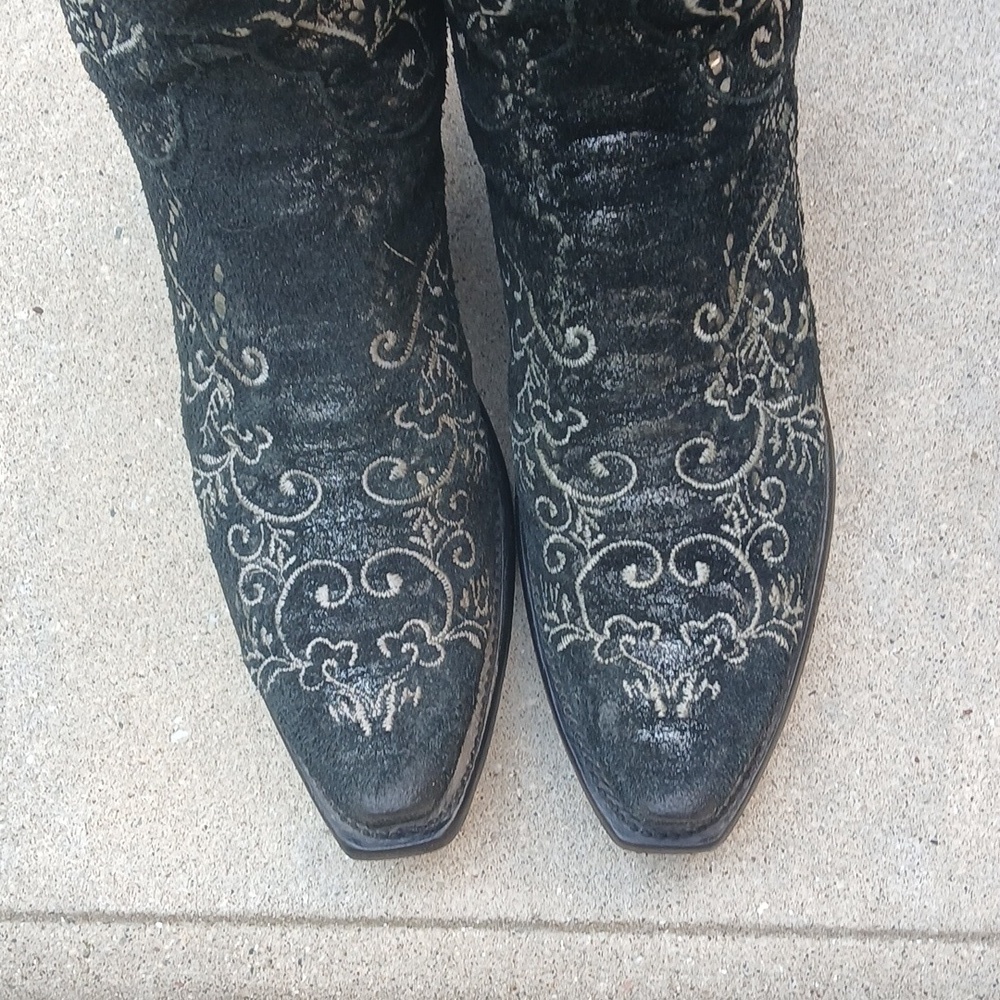 Lucchese Women's N4717 Black Metallic Sueded Python Print Western Boot Sz 7 - Picture 3 of 16